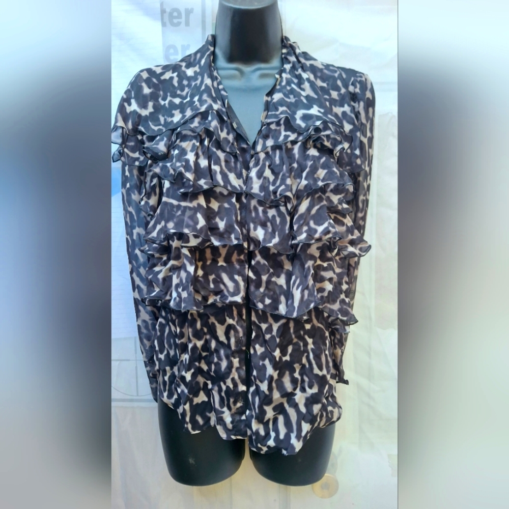 Elegant Black and White Ruffle Blouse